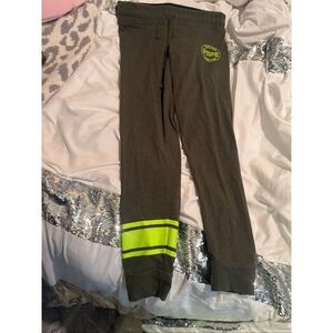 Vs Victorias secret PINK campus  classic sweatpants  /joggers  olive & neon LG